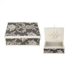 Textilkassette für Nähzubehör - weiße Kaschmirmuster auf grauem Hintergrund - Maße 29,5 cm x 20,5 cm x 11 cm