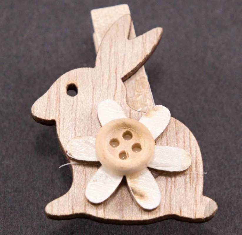 Easter bunny made of wood with a flower on a peg - white, green, yellow - size 4 cm x 2.5 cm