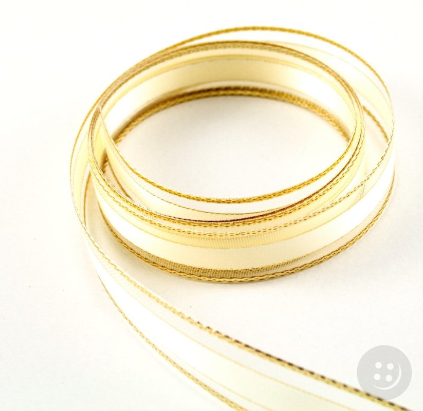 Wired ribbon - gold, cream - width 1.5 cm