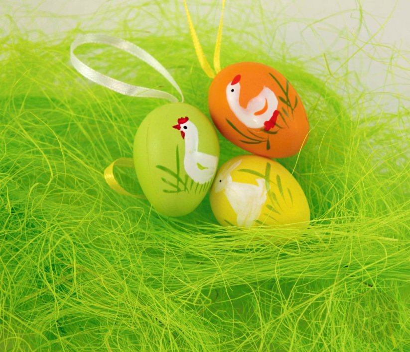Easter eggs with animals on a ribbon - orange, green, yellow