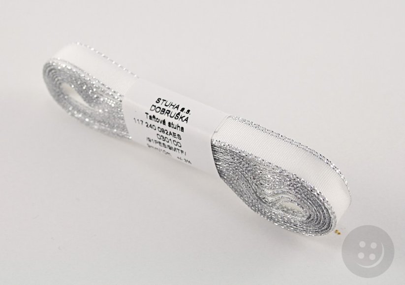 Taffeta ribbons with silver edge - white, silver - width 0.6 cm - 4 cm