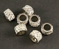 Luxus-Metall-Strass-Endkappe - 0,5 cm Loch - silber - 0,7 cm x 1 cm