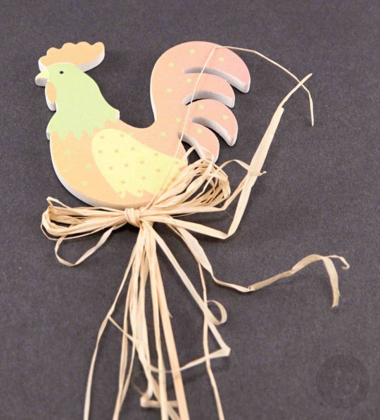 Wooden easter chicken on a stick with a bait - 6 cm x 6 cm - green, orange, yellow