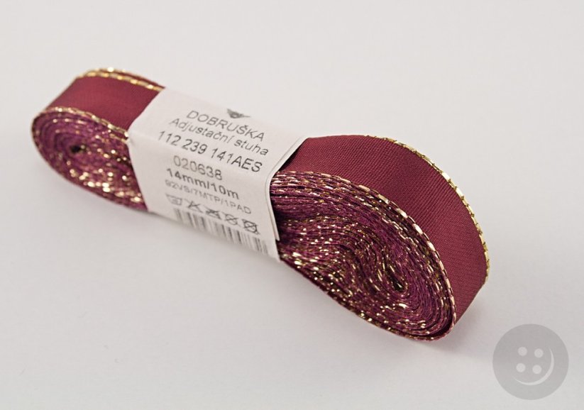 Taffeta ribbons with gold edge - burgundy, gold - width 0.9 cm - 4 cm