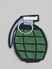Iron-on patch - green hand grenade - more color variants - dimensions 6,5 cm x 3,5 cm