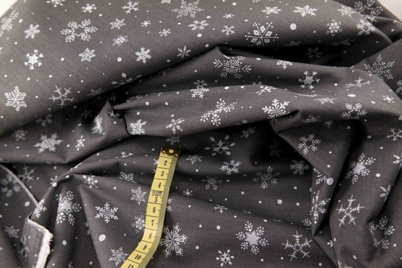 Cotton canvas - white flakes on a gray background - width 150 cm