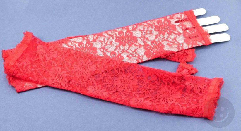 Women's evening gloves - red lace - length 34 cm