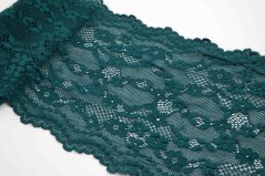 Elastická krajka, vsadka - tmavá zelená - šířka 17 cm