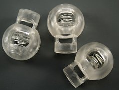 Plastic round cord lock - transparent - pulling hole diameter 0.7 cm