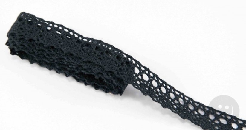 Bavlnená paličkovaná čipka - čierna - šírka 1,8 cm