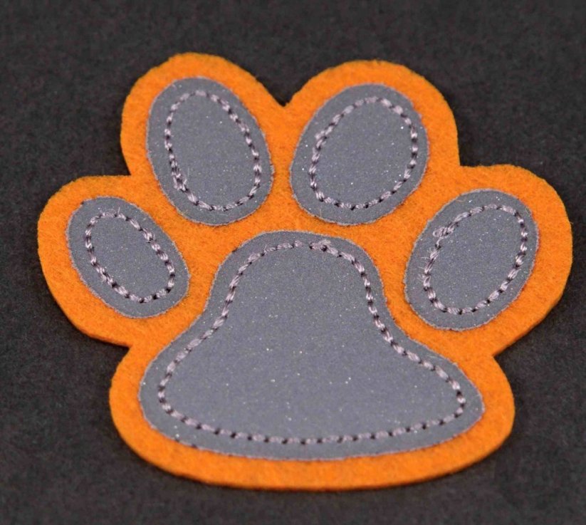 Iron-on reflective patch - paw - turquoise, green, orange, red, pink, black, reflective silver
