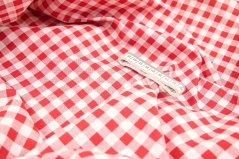 Baumwollstoff - rote und weiße Würfel - Breite 140 cm
