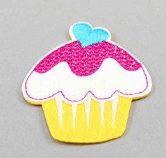Iron-on patch - cupcake with heart - dimensions 6 cm x 5,5 cm