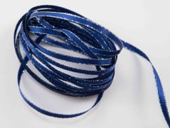 Ribbon with silver edge - dark blue, silver - width 0.3 cm