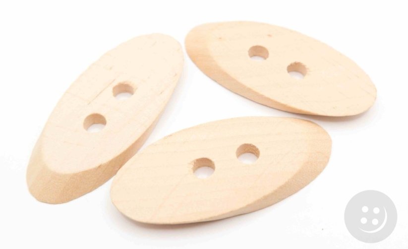 Oval wooden button with holes - natural - size 4.9x2.3 cm