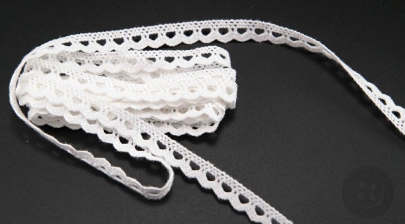 Bavlněná paličkovaná krajka - s obloučky - bílá - šířka 1 cm