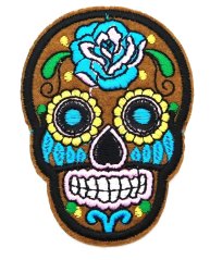 Nažehlovací záplata – mexická lebka Día de Muertos, hnědá