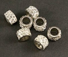 Luxury metal rhinestone end cap - 0.5 cm hole - silver - 0.7 cm x 1 cm