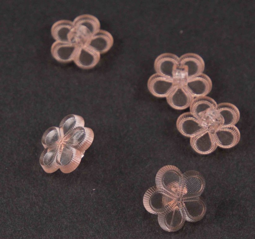 Children's button - salmon flower - transparent - diameter 1.3 cm