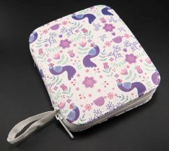 Sewing kit in case - with peacock designs - artificial leather - white - size 12 x 14 cm