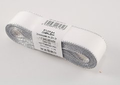 Taftové stuhy se stříbrným okrajem - bílá, stříbrná - šířka 0,6 cm - 4 cm