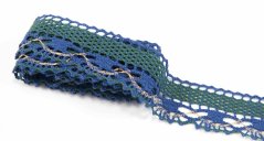 Cotton lace trim - blue, green and gold - width 3,5 cm