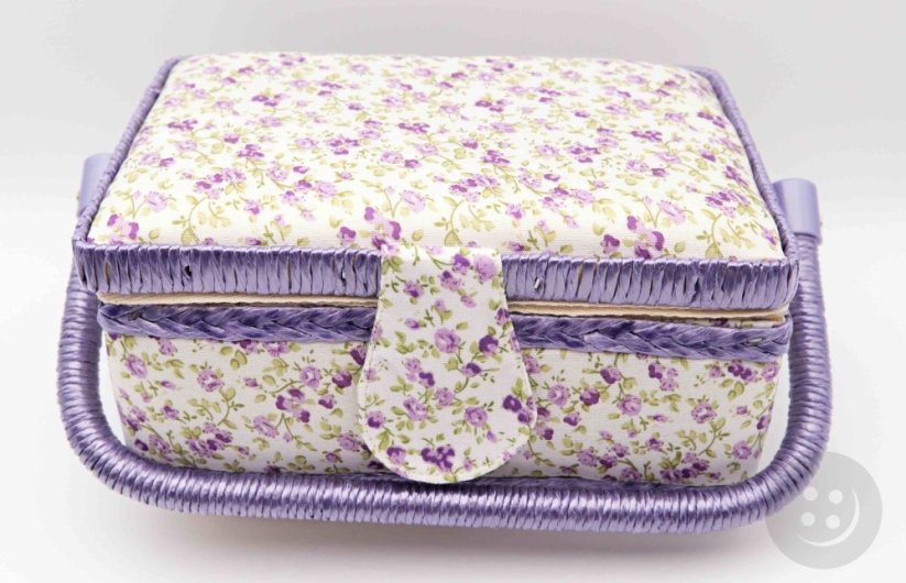 Textile box for sewing supplies - small purple flowers - dimensions 25 x 15 x 9 cm