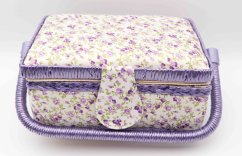 Textilní kazeta na šicí potřeby - drobné fialové kytičky - rozměry 25 cm x 15 cm x 9 cm