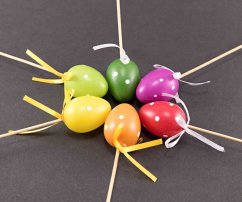 Malé veľkonočné vajíčka s bodkami na špajli - dĺžka 15 cm - červená, zelená, oranžová, žltá, fialová