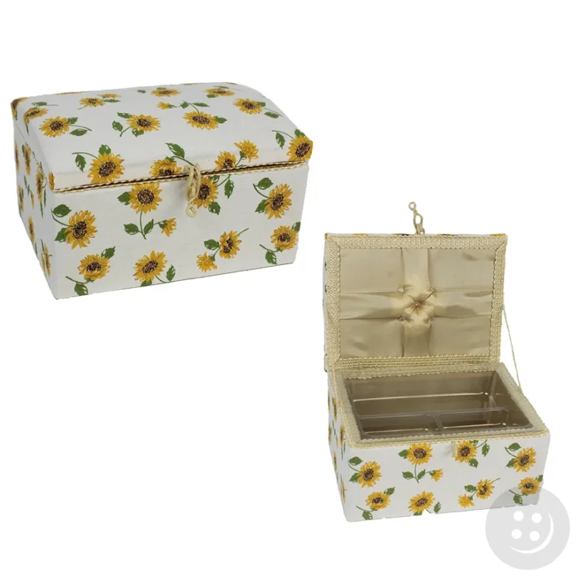 Textile box for sewing supplies - sunflowers - size 20 cm x 15 cm x 11 cm