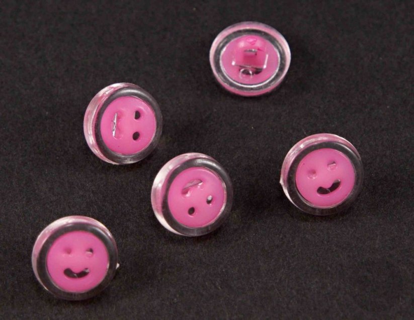Children's button - pink smiley face on a transparent background - diameter 1.5 cm