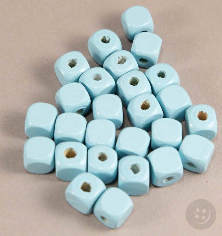 Wooden bead cube - light turquoise - size 1 cm x 1 cm x 1 cm