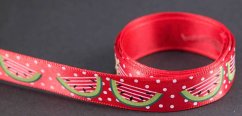 Satin ribbon with watermelon - red, green, white - width 1.7 cm