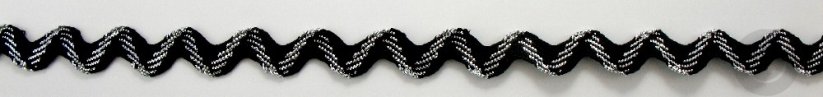 Ric Rac ribbon with metal thread - silver, black - width 1 cm