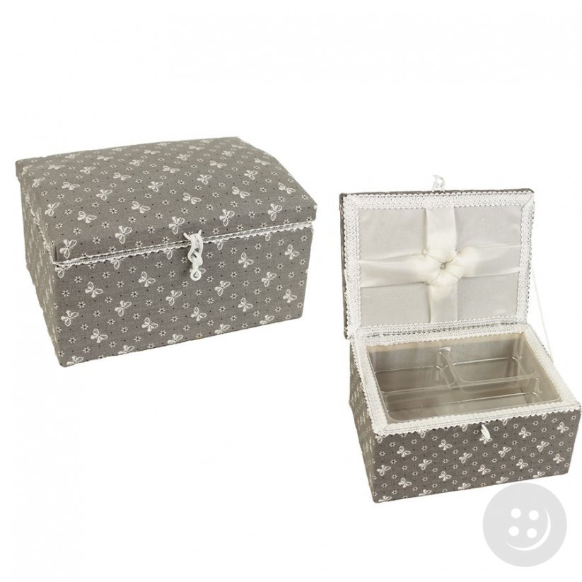 Textile box for sewing supplies - white, gray - dimensions 20 cm x 15 cm x 11 cm