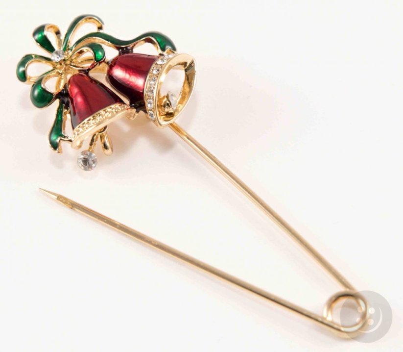 Decorative lapel pin - gold with bells - size 7 cm x 3 cm