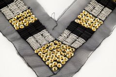 Decorative beaded collar with sequins - gold, black, silver - dimensions 39 cm x 23 cm