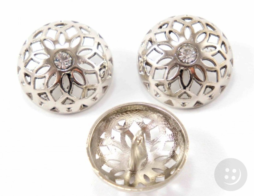 Luxurious shank button - silver with rhinestone - diameter 2,5 cm