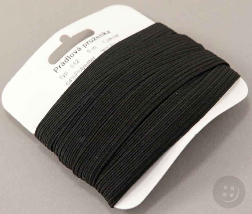 Flat elastics in a package of 5 meters - black - width 1,2 cm