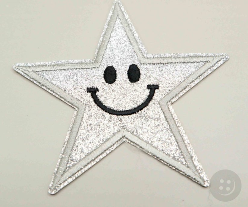 Iron-on patch - glitter star - silver - size 8.5 cm x 8.5 cm