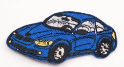 Iron-on patch - Happy car - blue - dimensions 4 cm x 7,5 cm