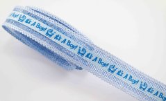 Gemustertes Band - its a boy - blau - Breite 2,5 cm