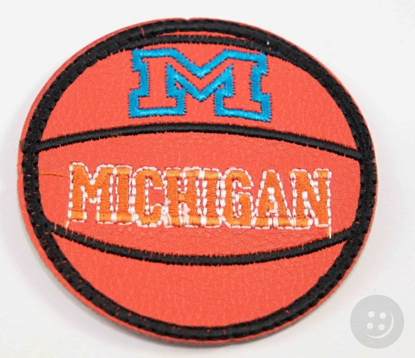 Nažehlovací záplata - basketbalový míč MICHIGAN - průměr 5,5 cm - oranžová