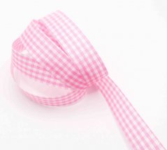 Checkered ribbon - pink, white - width 1.5 cm