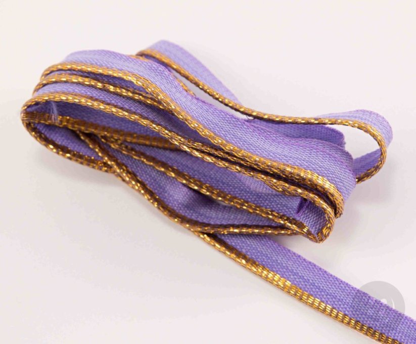Bavlnený výpustek - zlotá/fialová - šírka 1 cm
