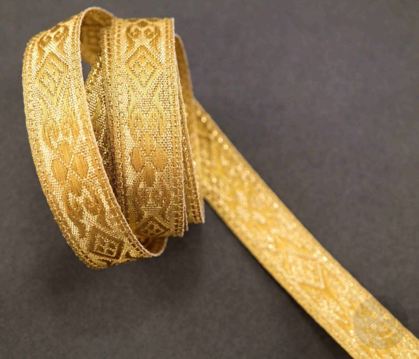 Zlatý vyšívaný prýmek s kosočtverci - šíře 1,5 cm