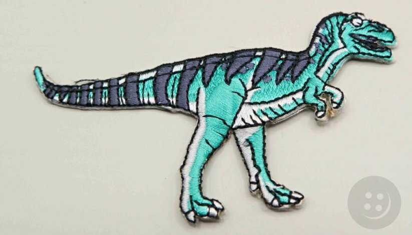 Nažehľovacia záplata - Velociraptor - tyrkysová - rozmer 10 cm x 5 cm