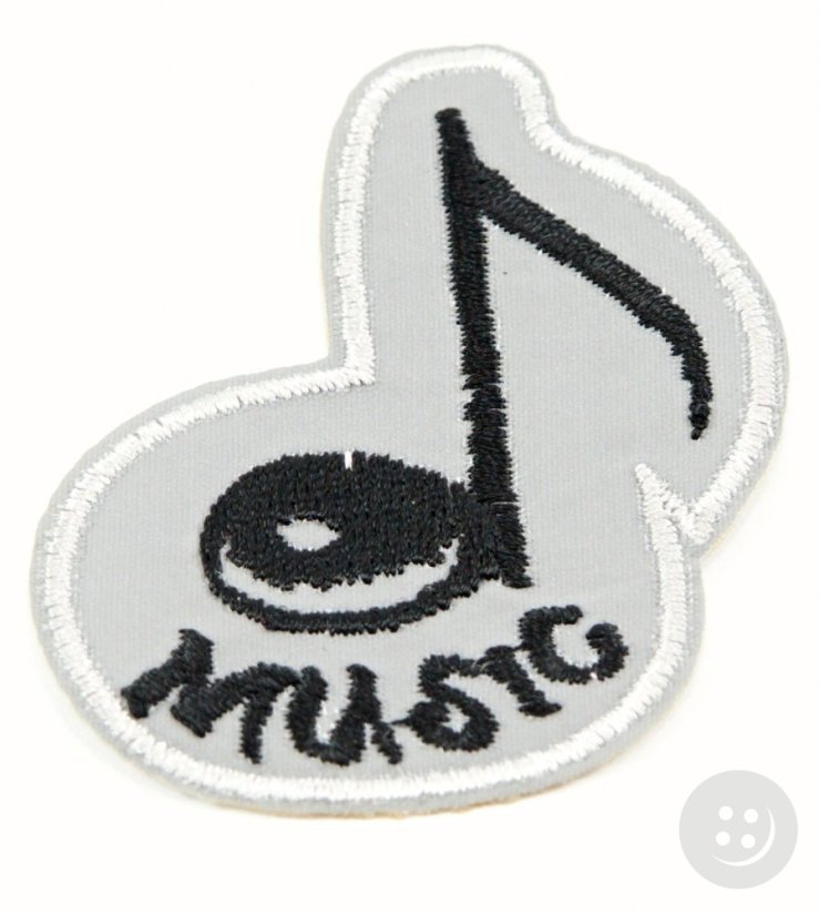 Iron-on patch - Music note - gray, black - dimensions 6 cm x 5 cm