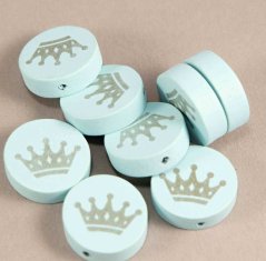 Dřevěný korálek na dudlík s korunkou - světle tyrkysová - rozměr 2 cm x 0,6 cm