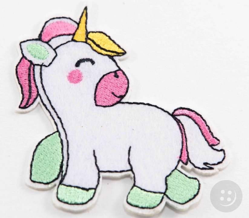 Iron-on patch - unicorn - dimensions  7 cm x 6,5 cm - white, pink, green